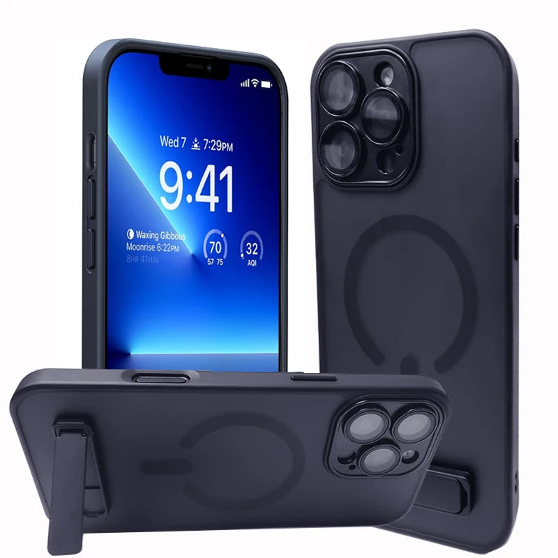 UYUXIO Translucent Magnetic Mobile Phone Case with Kickstand for iPhone 16 15 Pro Max Case 14 Plus 13 12 11 Slim Stand Cover