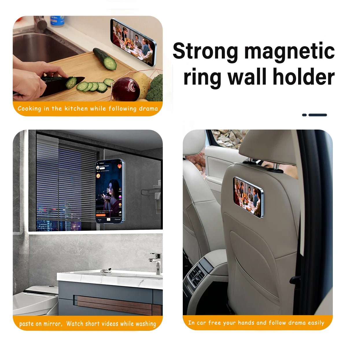 Magnetic Ring Holder For iPhone 14 13 12 Magnet Wall Mobile Phone Holder Magnetic Car Phone Stand for Magsafe case ipad Tablet
