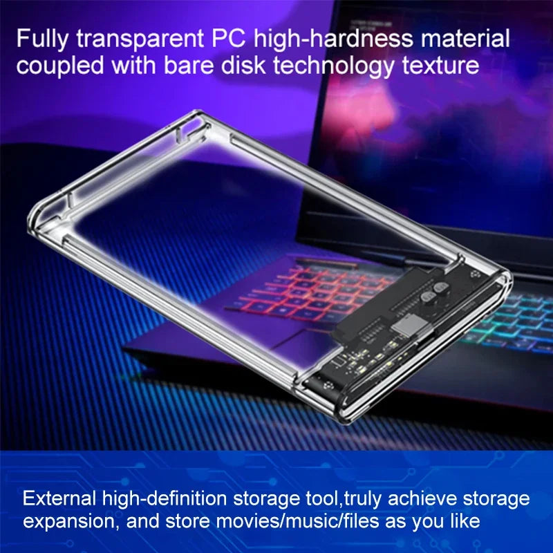 3.0/3.1 HDD Enclosure  2.5inch SATA SSD Hard Drive Case with 5Gbps Transfer Speed and Transparent Design Mobile External Housing
