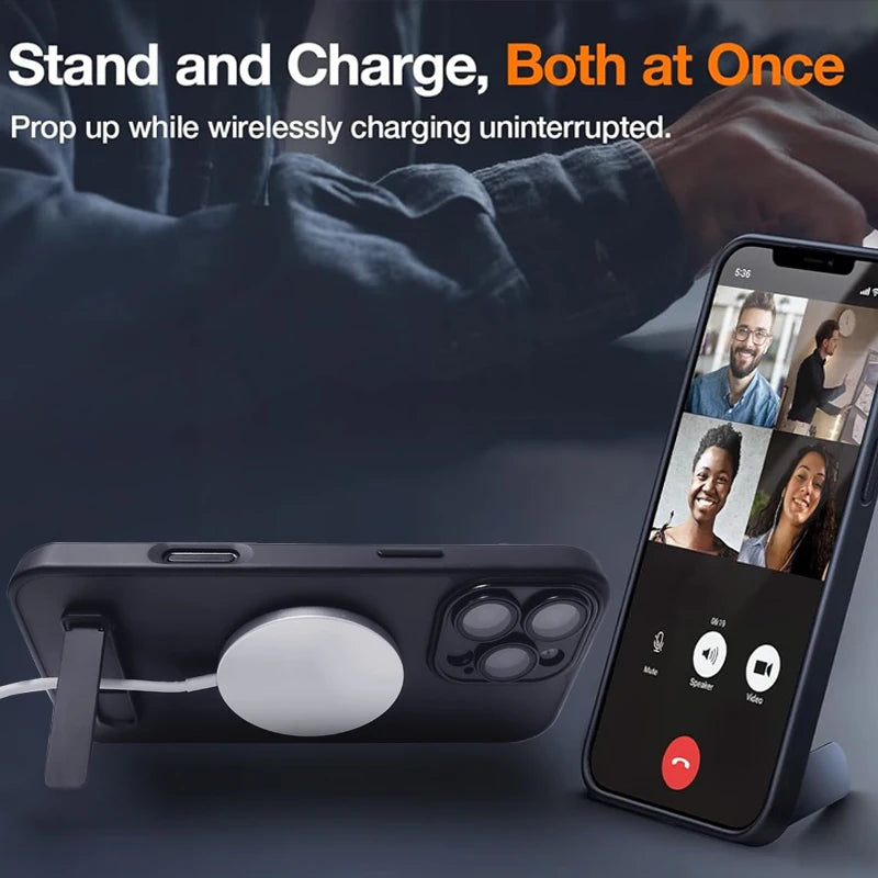 UYUXIO Translucent Magnetic Mobile Phone Case with Kickstand for iPhone 16 15 Pro Max Case 14 Plus 13 12 11 Slim Stand Cover