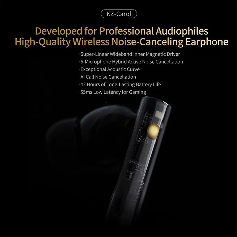 KZ Carol TWS Bluetooth 5.3 Earphone 6 MIC Active Noise Canceling True Wireless Waterproof Stereo HiFi in-Ear Earbud