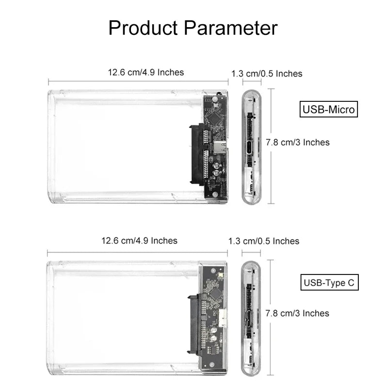 3.0/3.1 HDD Enclosure  2.5inch SATA SSD Hard Drive Case with 5Gbps Transfer Speed and Transparent Design Mobile External Housing